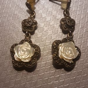 Vintage white rose earrings